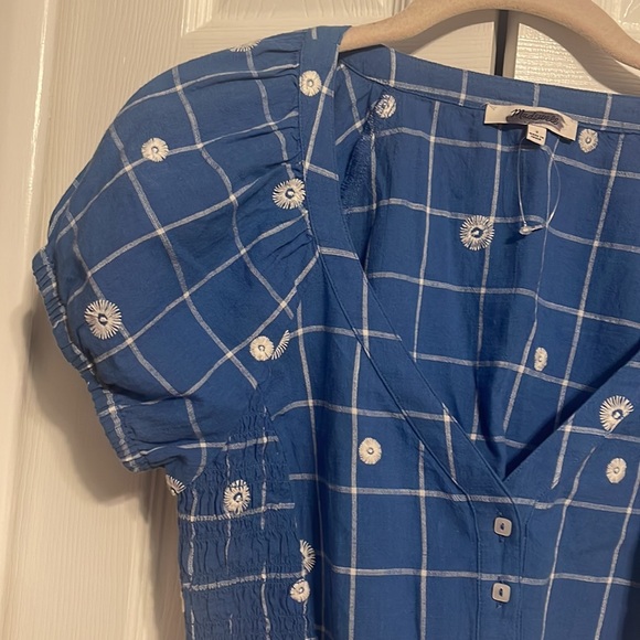 Madewell embroidered puff short sleeve crop top in windowpane size 2  NEW - Picture 5 of 9